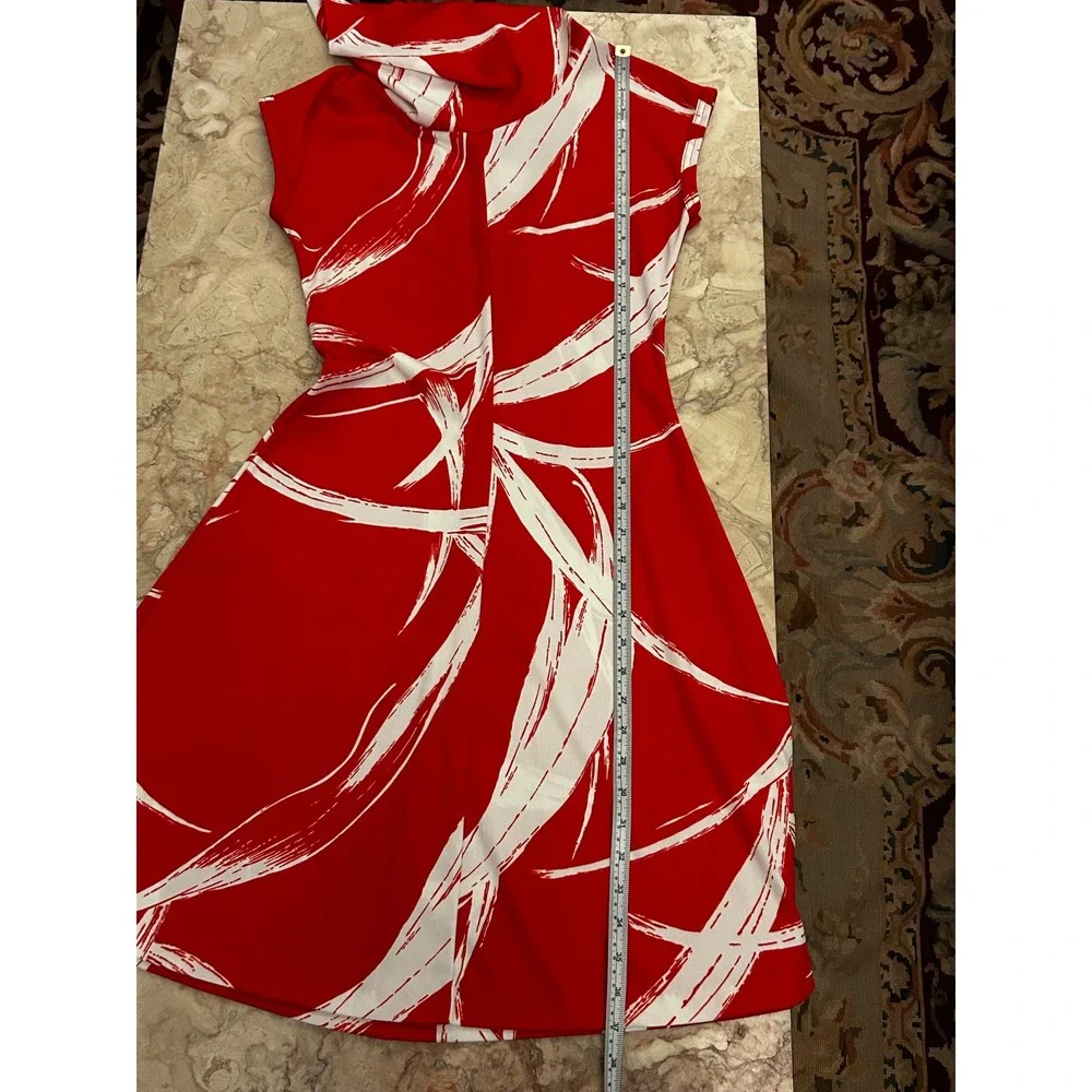 Vintage 70s Dress Red Abstract Cowl Neck Small